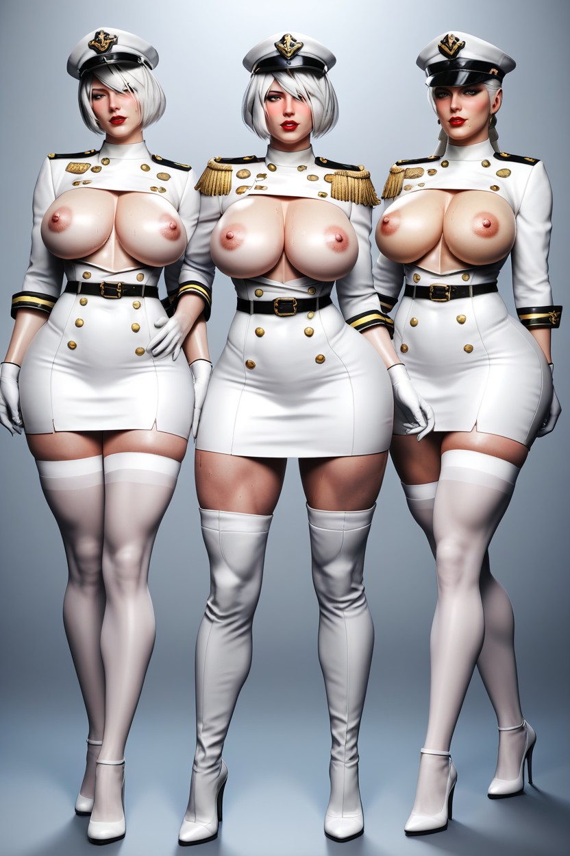 High Boots, Gold Epaulettes, White Skirt AI Porn