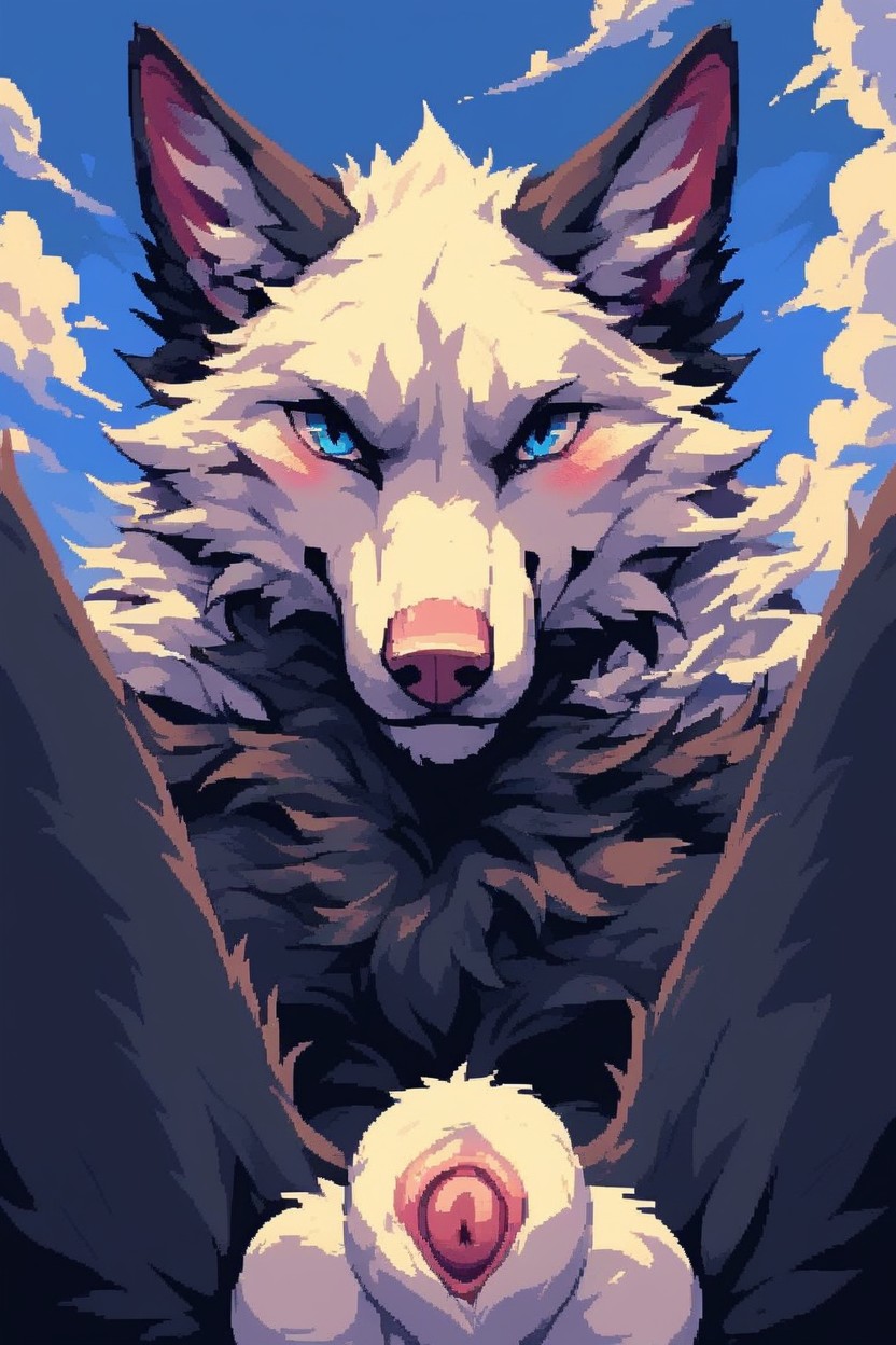 Large, Sheath And Anatomy Details, Blue Eyes Furry AI Porn