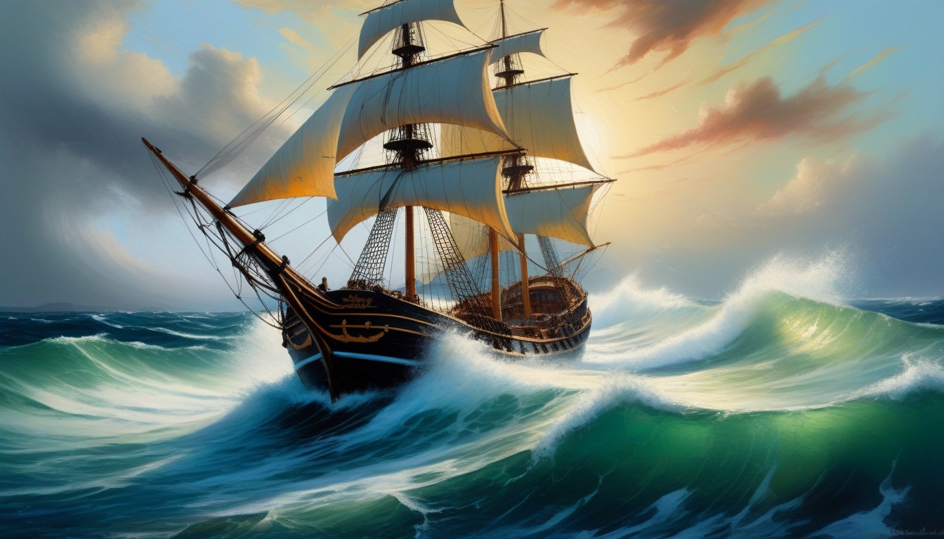 Warm Highlights On Wood, Stormy Sky Forming Swirling Patterns, Cool Shadows In Waves AI Porn