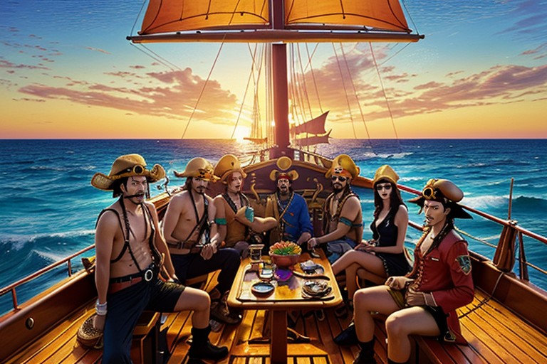 Vivid Colors, One Piece Straw Pirates, Painting With Pirates From One Piece Sailing On The Thousand Sunny Ship From One Piece AI Porn