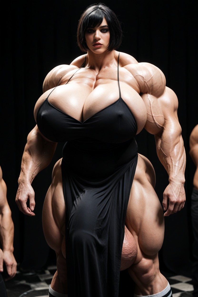 Big Mouth, Muscular Woman, Huge Erected Nipples Shemale AI Porn