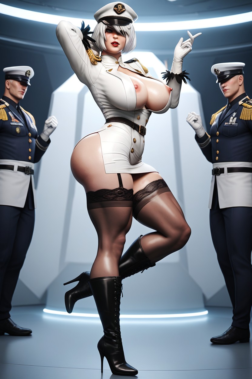 Deep Cleavage, White Hair, B From Nier Porno IA