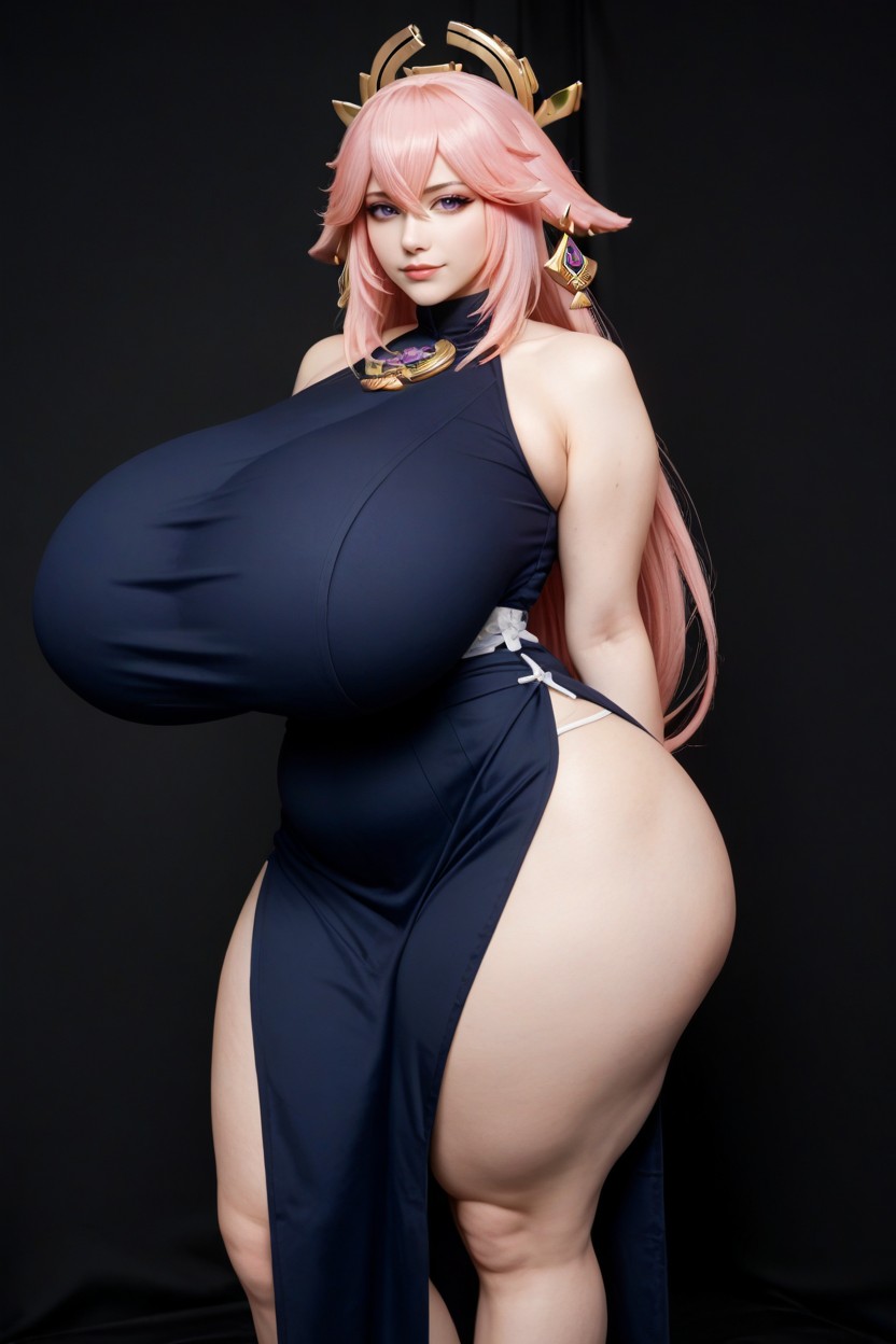 Closed Mouth Smirk, Yae Miko From Genshin Impact, Looking Aside Profile View AI Porn