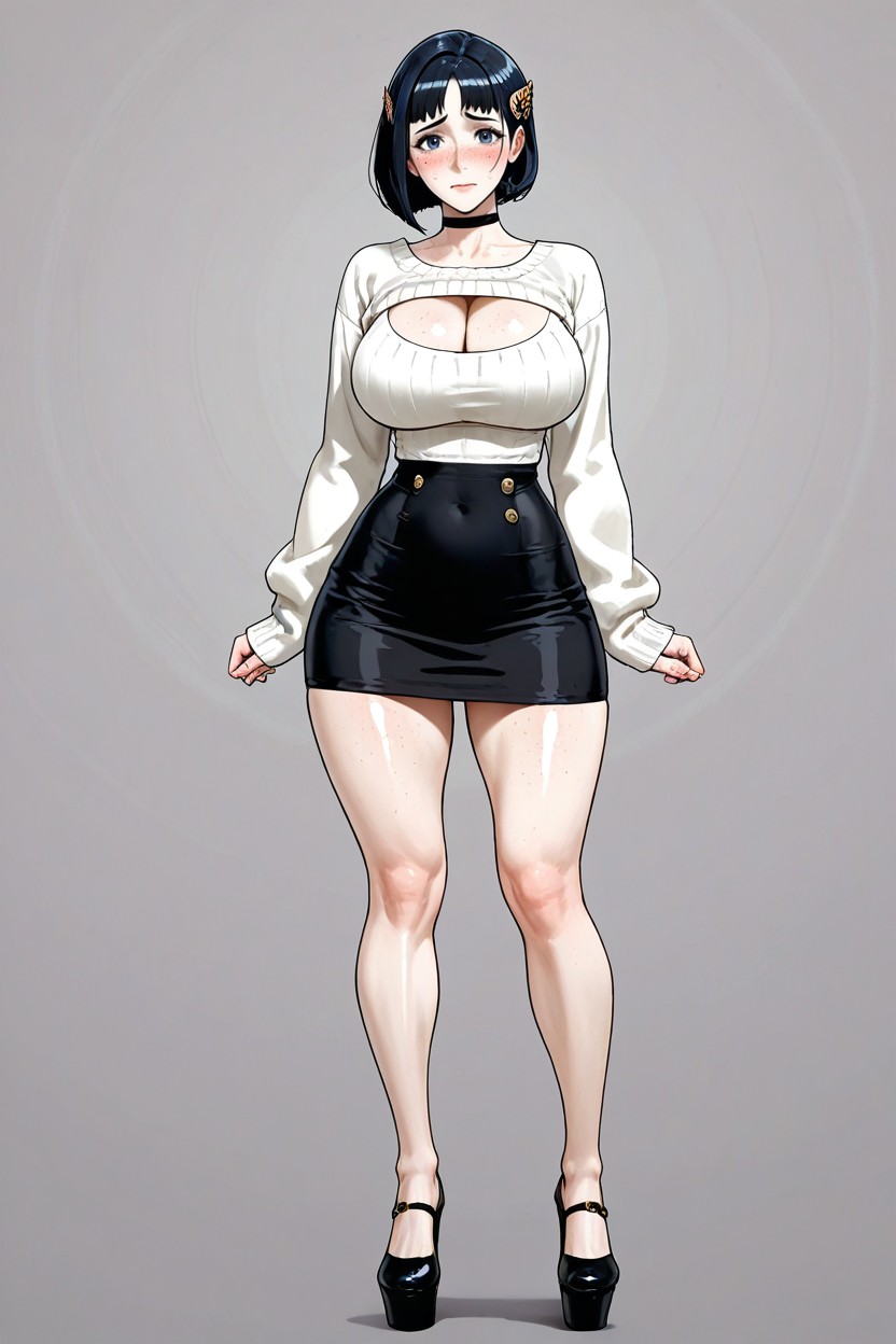 Looking At Viewer, Shiny Skin, Dark Black Hair AI Porn