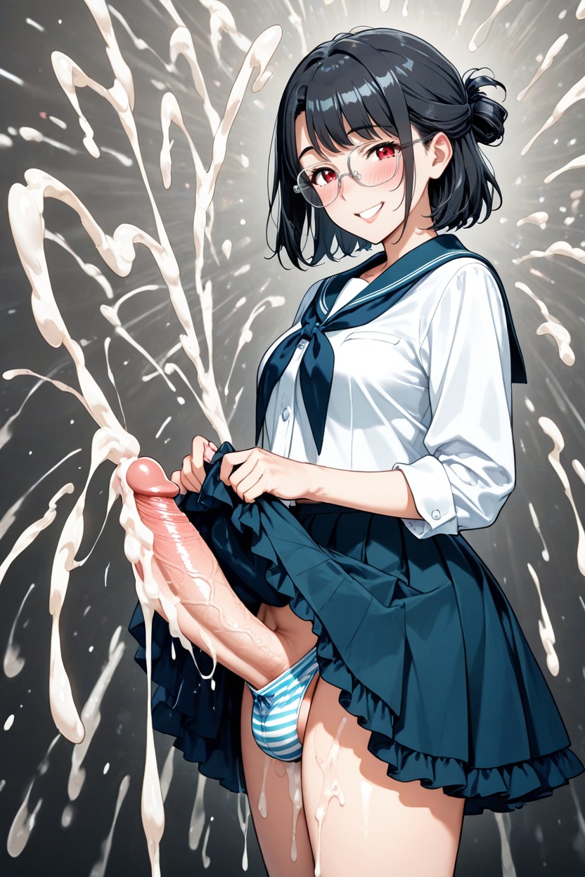 Smile, Black Hair, A Lot Of Cum Flying Hentai AI Porn