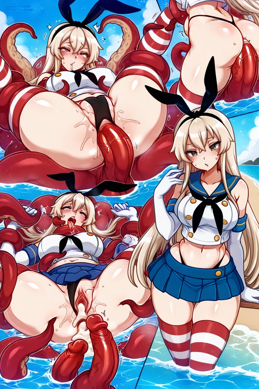 Tentacles Deep Inside Her Throat, Huge Octopus, Black Thong Hentai AI Porn