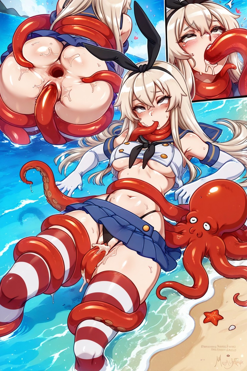 Tentacles In Ass, Located In The Air, Sleeveless Shirt Hentai IA