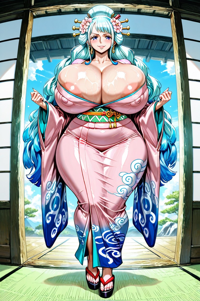 Light Blue Day Sky, Wide Heavy Breasts, Gigantic Colossal Breasts AI Porn