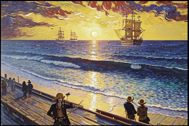 Cosplay, Painting With Pirates From One Piece Sailing On The Thousand Sunny Ship From One Piece, Insane Quality AI Porn