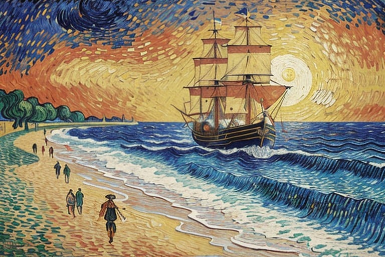 Sunrise, Artstyle Similar To The Scream Painting By Vincent Van Gogh, One Piece Straw Hat Pirate Symbol AI Porn