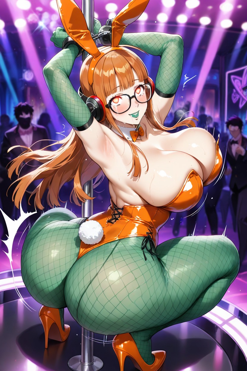 Bounce Lines Heart Eyes Blank Eyes Love Hearts, Hipnosis, Orange Eye Liner Back Body View Hentai IA