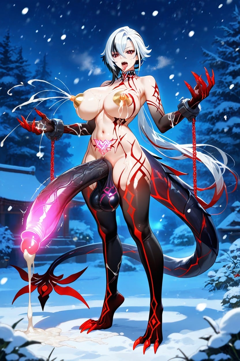 Glowing Gradient Penis, Golden Nipples Chain, Cum Everywhere AI黃漫