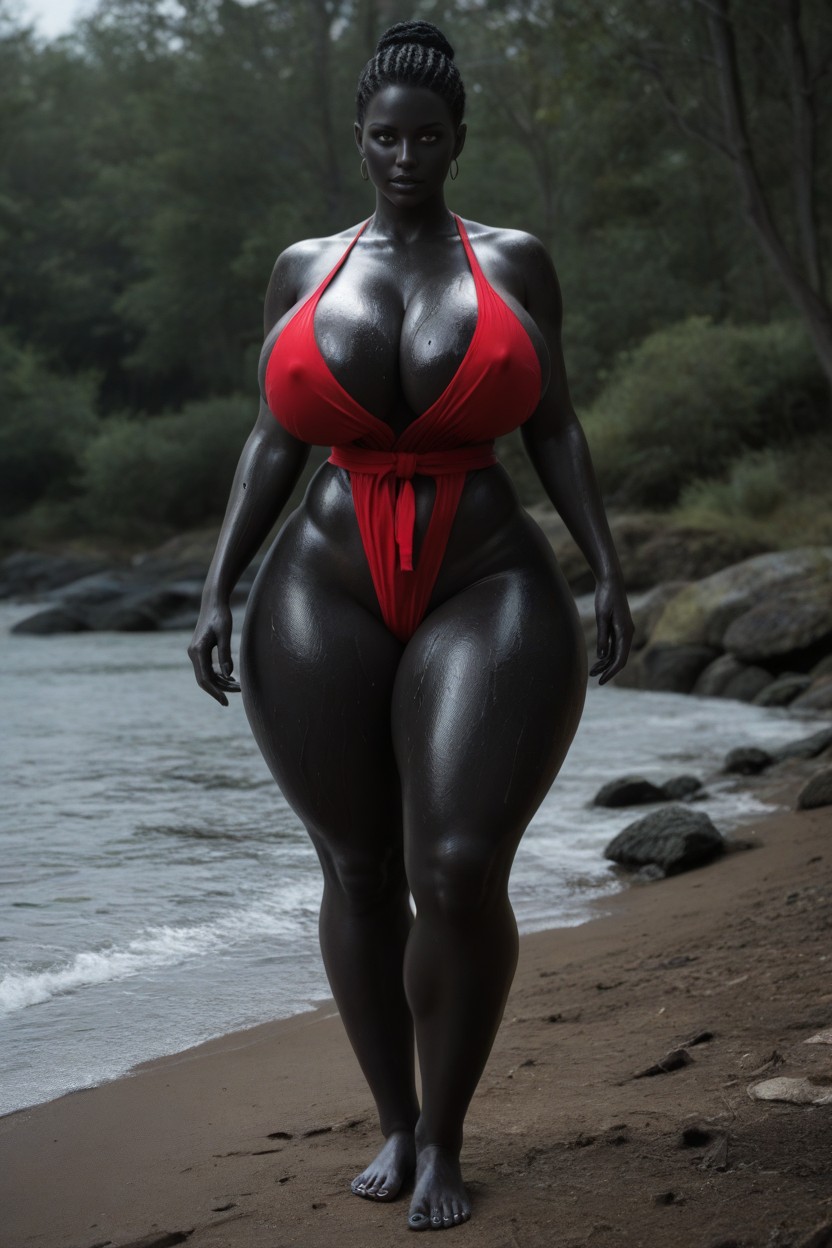 Midnight Black Skin, Purple Skin Deep Cleavage, Midnight Black Skin MILF AI Porn