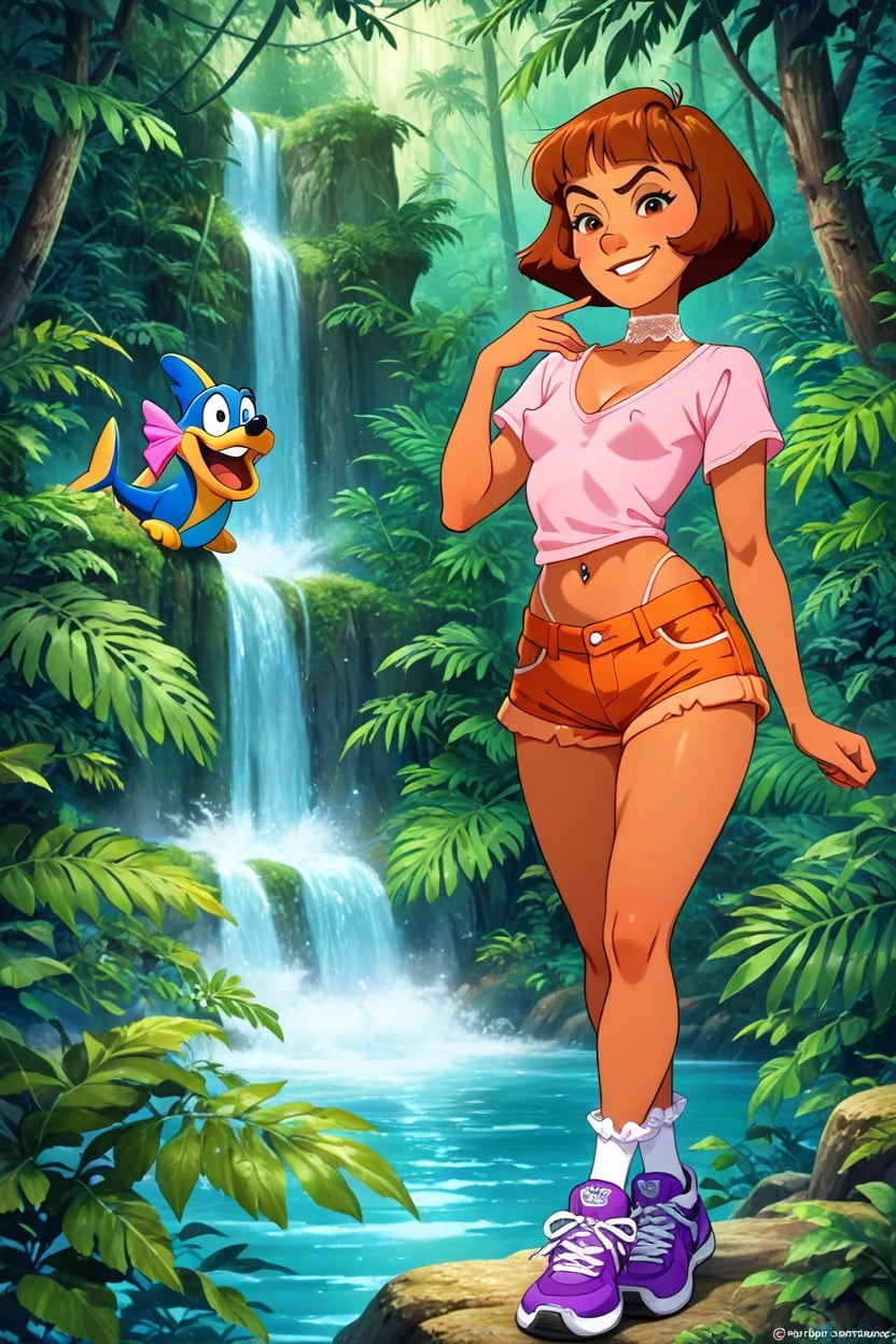 Frilly Socks, Disney Art Style, Orange Denim Shorts Hentai IA