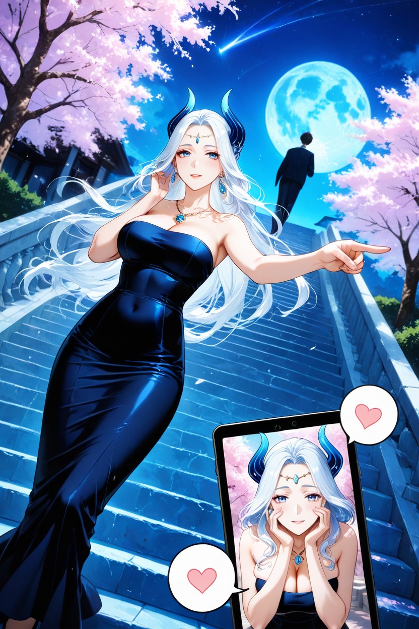 White Hair, Cherry Blossoms, 2 People Hentai AI Porn