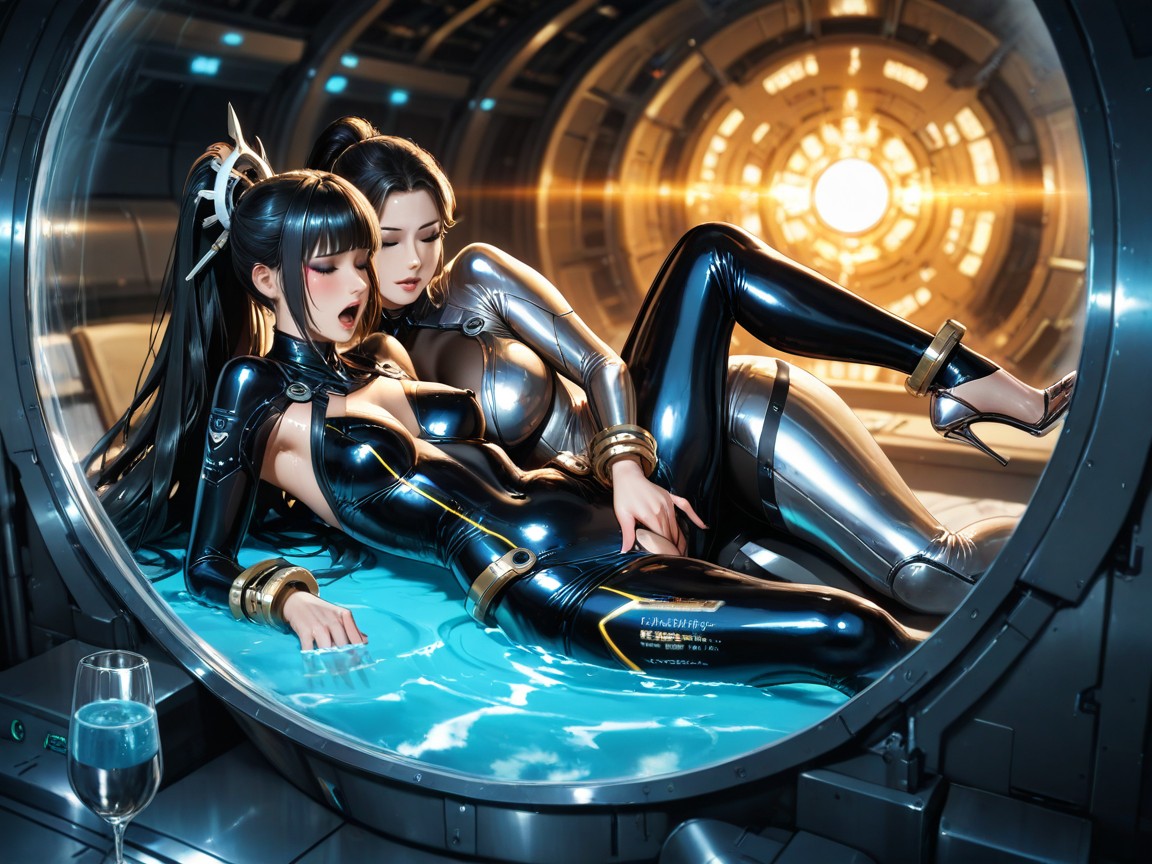 Metallic Branchlike Hair Ornament, Spaceship, Futuristic Dark Grey Metal Wrist And Ankle Bangle Hentai AI Porn