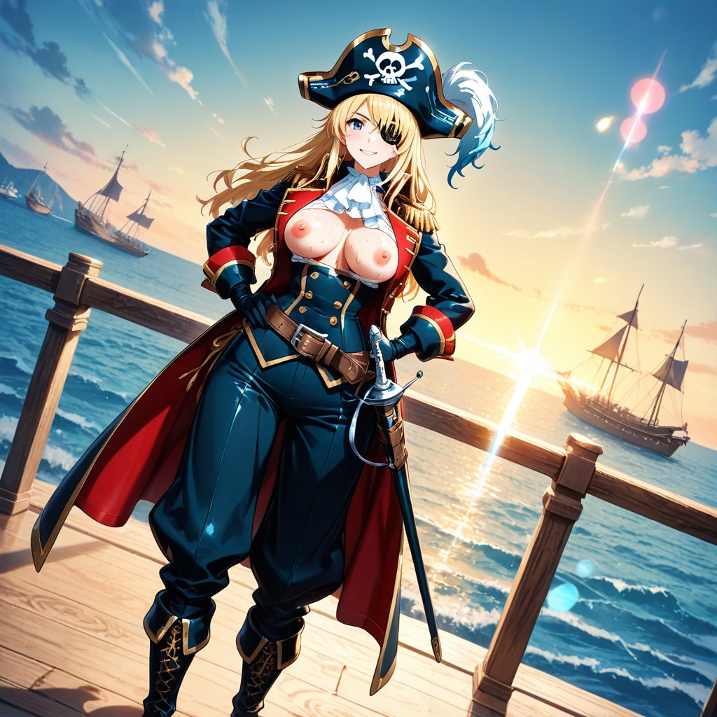 Pirates Captain Outfit, Happy Smile, Skinny Hentai AI Porn