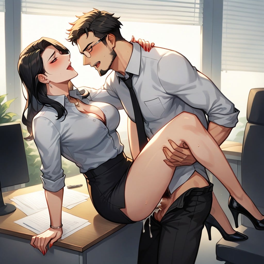Man Fucks Woman, Office, Man's Cock Is Half Inside Vagina AI Porn