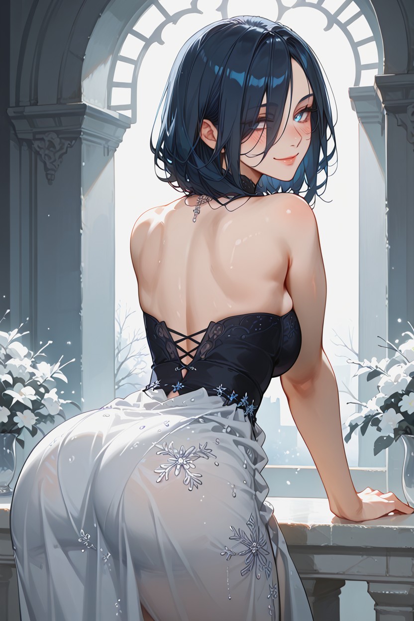 Pixie, Right Eye Covered By Hair, Deep Dark Blue Hair Hentai AI Porn