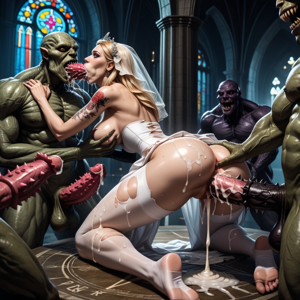 Captured, Impossible Barbed Penis In Vagina, Four Plus Monsters Males On Female Orgy AI Porn