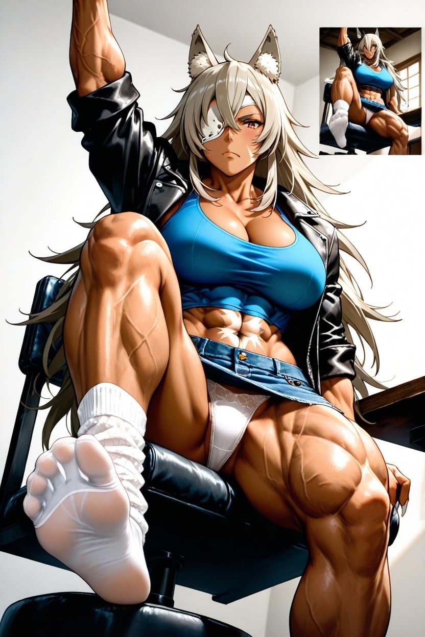 Cleavage Exposed, Panties Centered, Blue Tank Top Hentai AI Porn