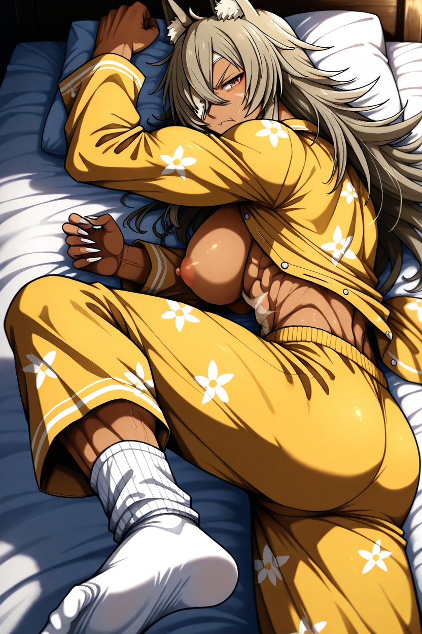 Piernas Abiertas, Yellow Pajamas With White Flowers Pattern, Empty Hands Hentai IA