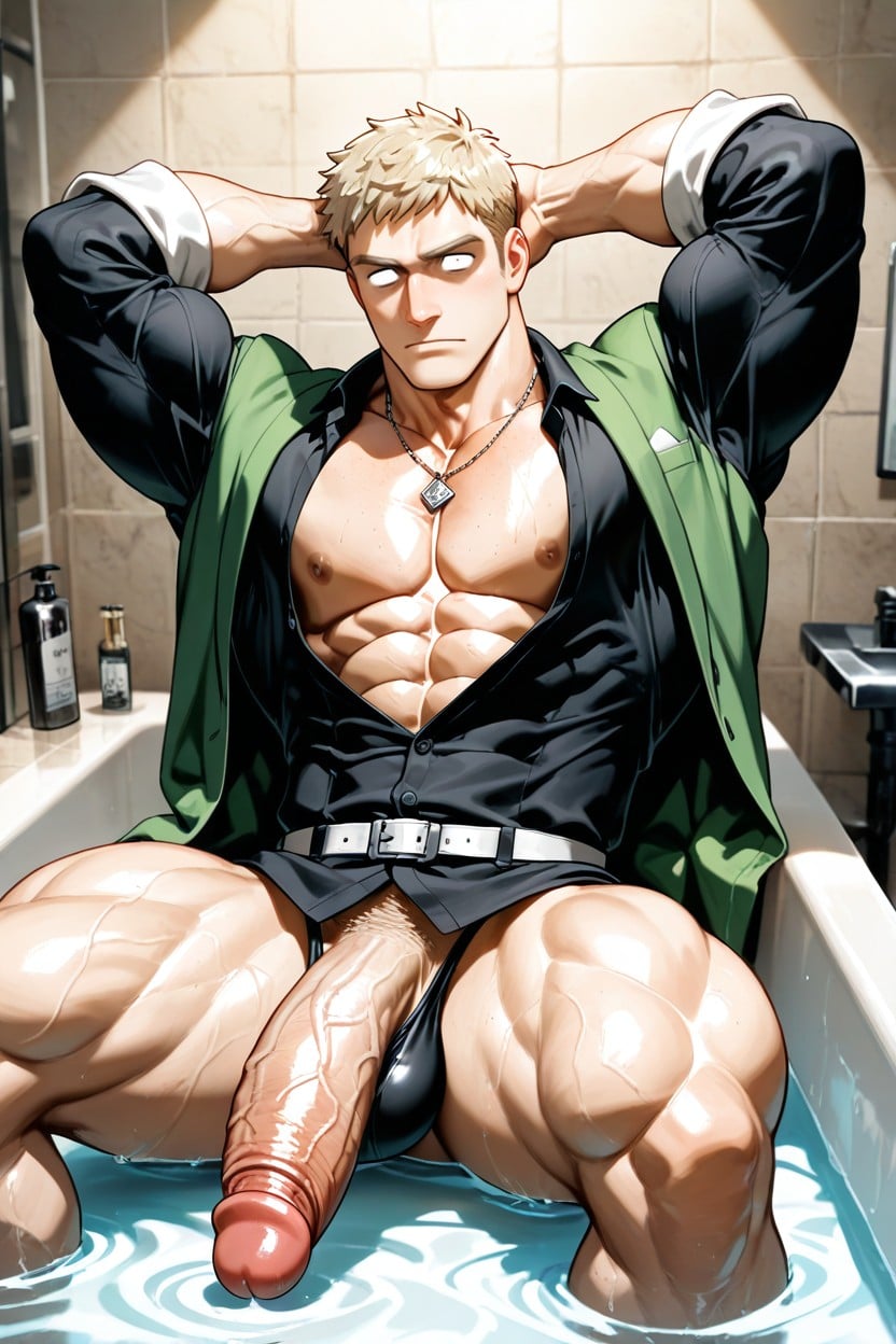 The Character Is A Muscular Man Sitting In Seiza, Showing Strong Muscles, Cute AI Gay Porn