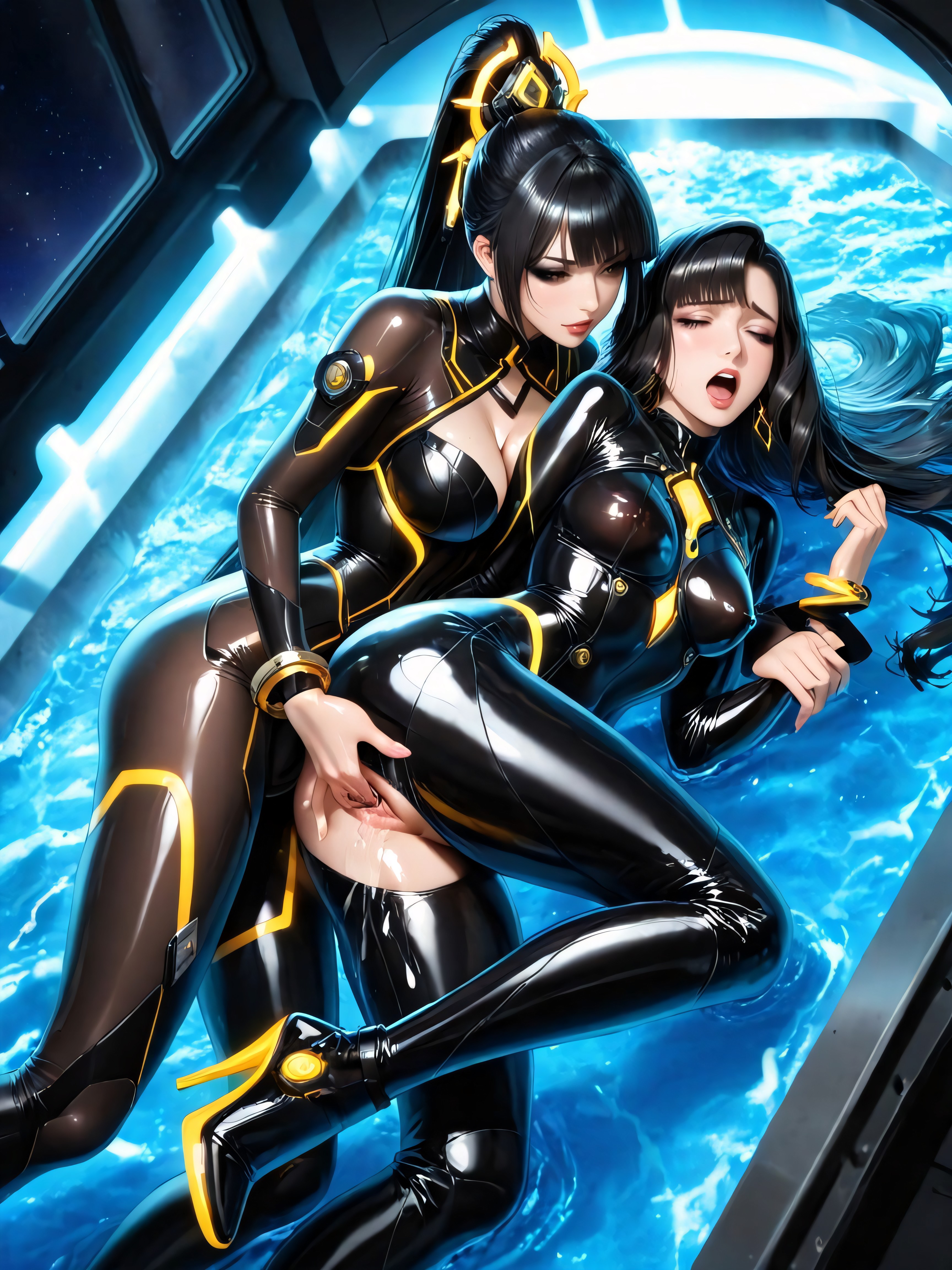 Desaturated Colour, Gigantic Panoramic Curved Glass Window, Glossy Lips Porno IA Hentai