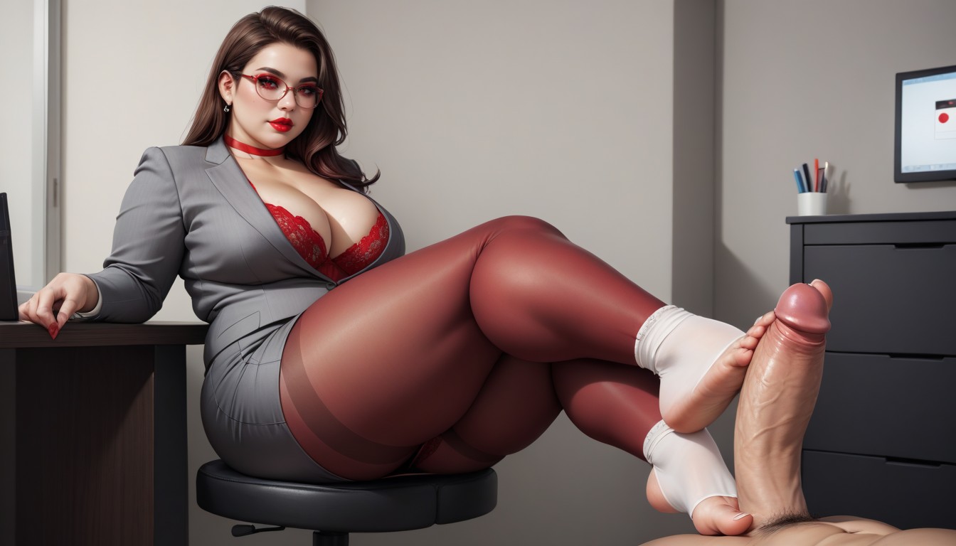 Office, Lipstick, Glasses BBW AI Porn