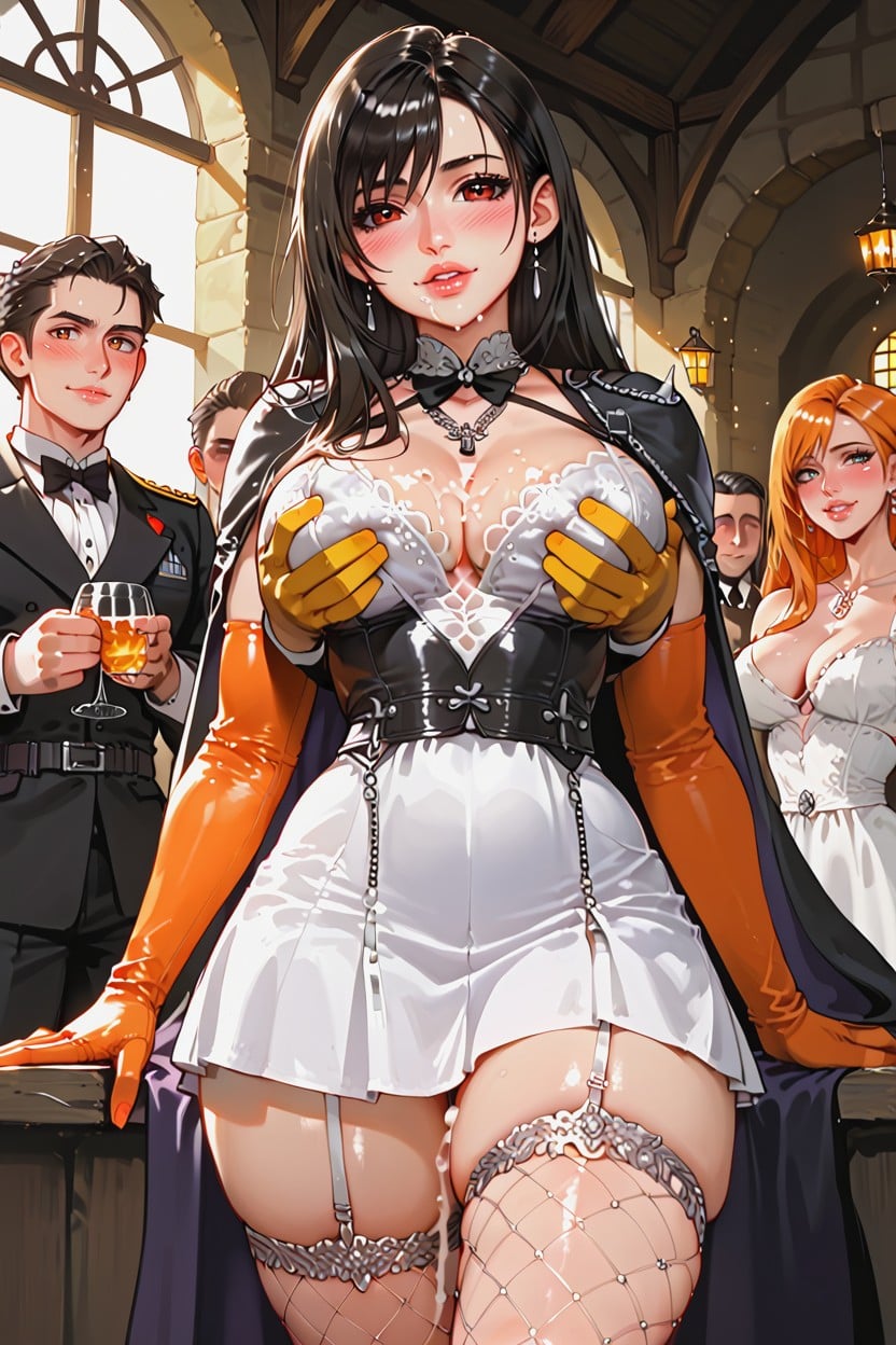 Many People Around, Orange Garter Belt With White Skirt Like Peplum Attached At It's Sides, Tierna Porno IA