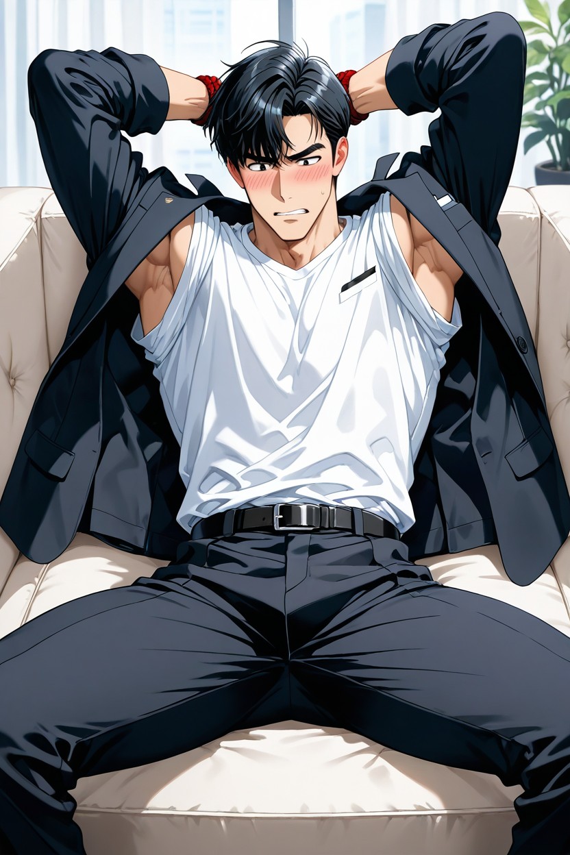 25+, Black Jacket Over Shirt, 尷尬 AI同性戀黃片