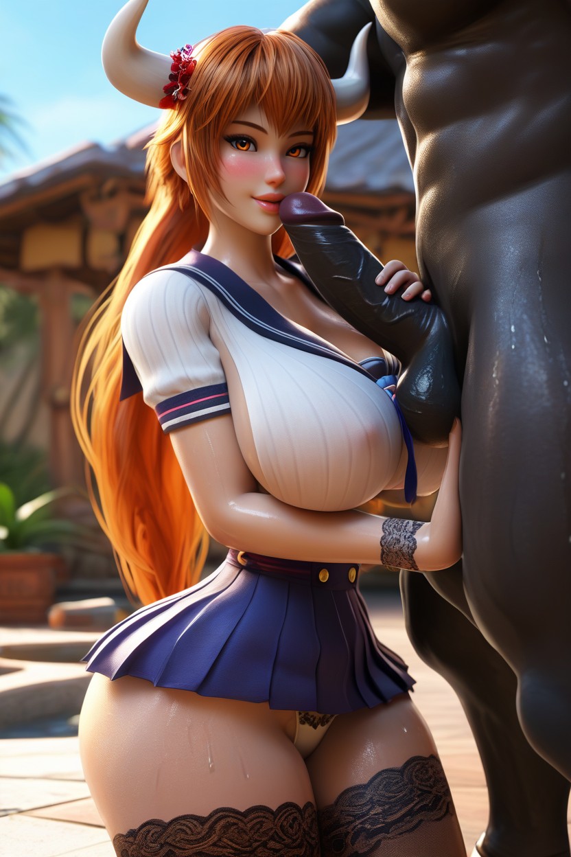Detailed, Plump Lips, Navy Pleated Skirt AI Porn