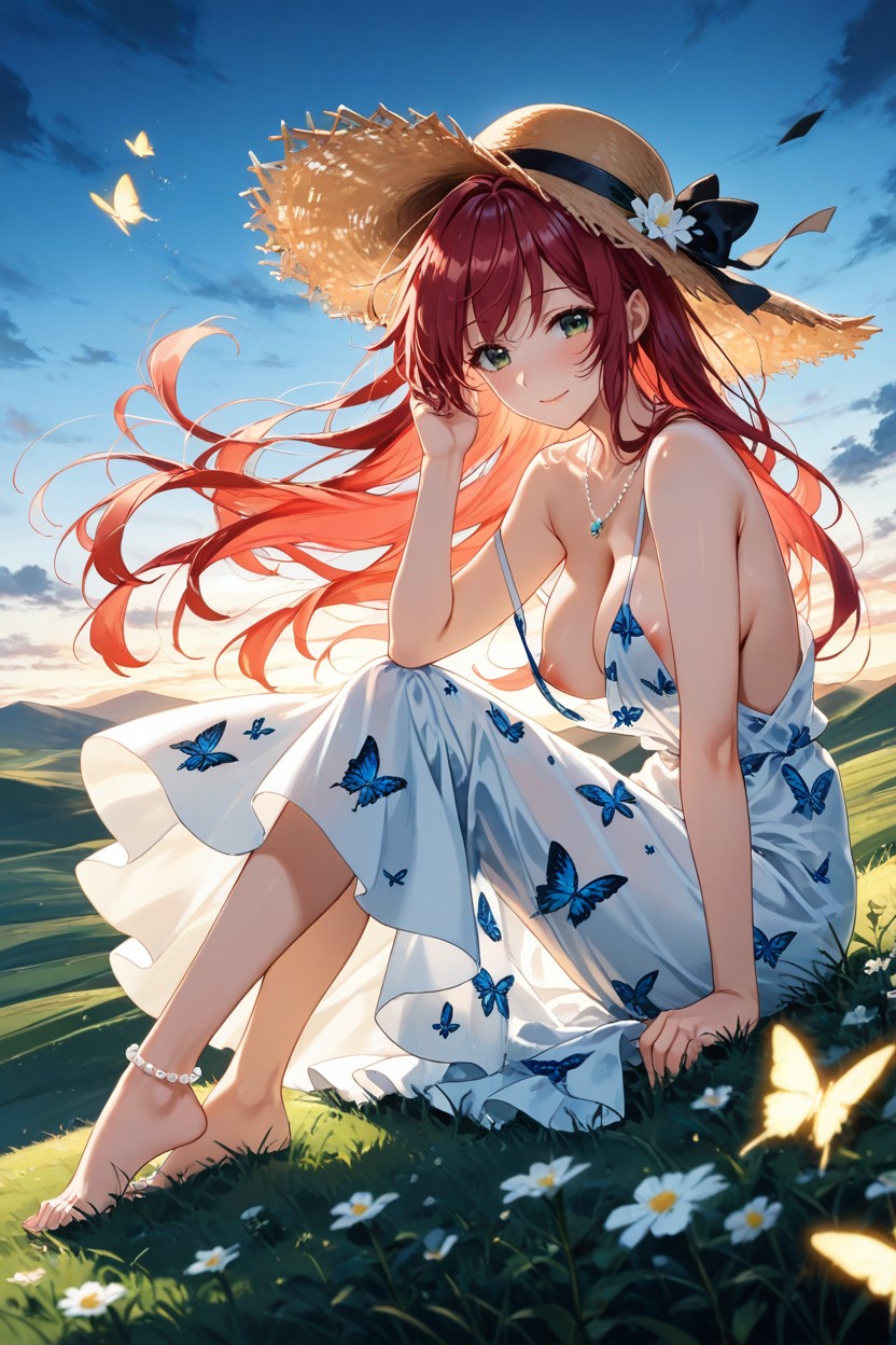 Loose Dress, Exposed Breast, Hand Rests On Knee Hentai AI Porn
