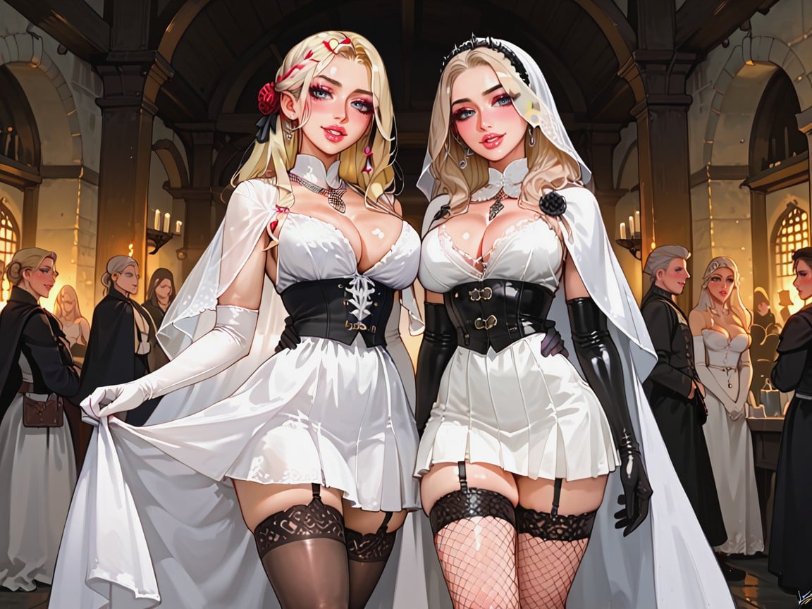 Model, Blonde Hair With Pink Highlights, Medieval Tavern Porno IA