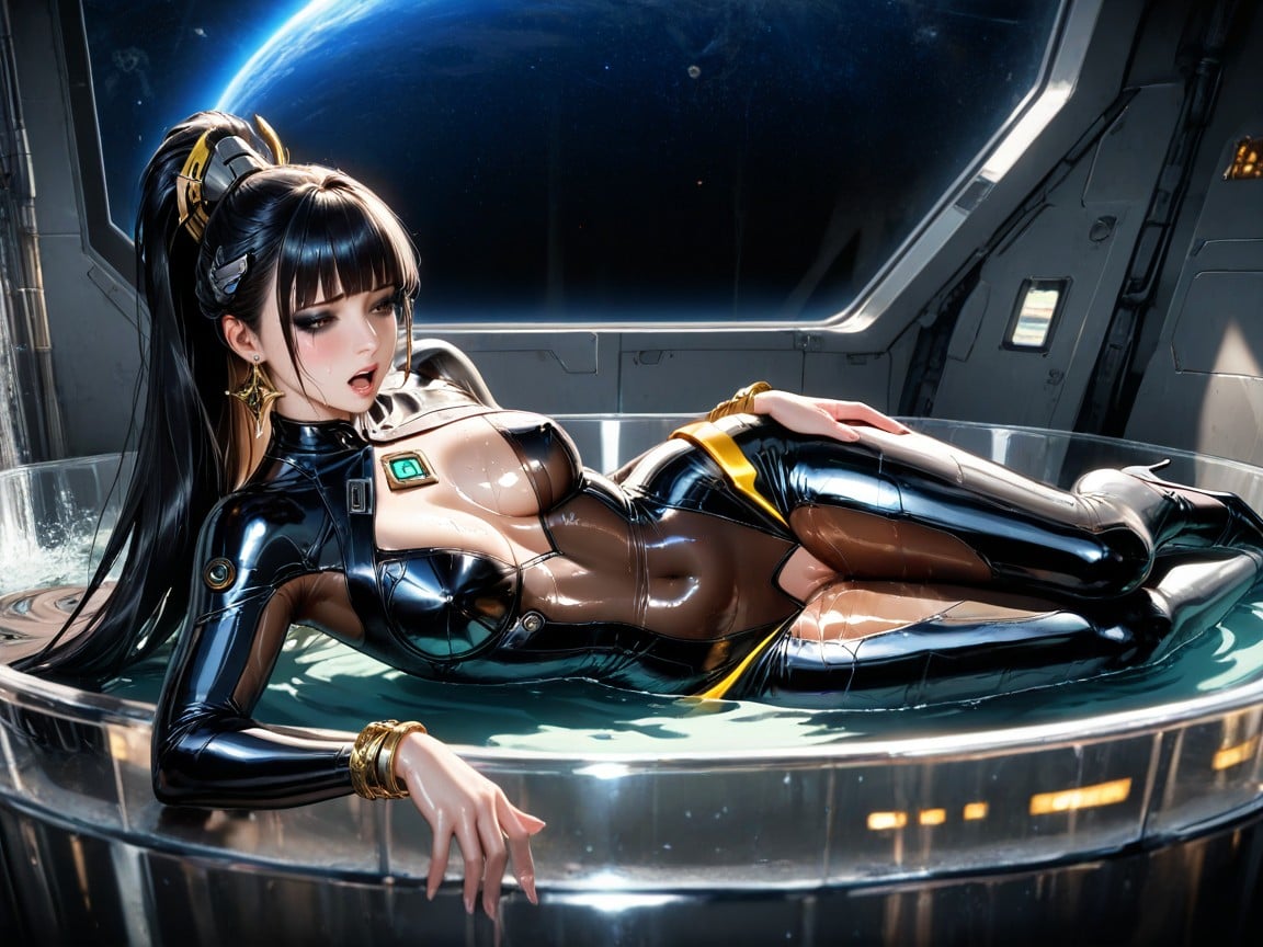 Chest Diamond Pattern On Suit, Spooning, Gigantic Panoramic Curved Glass Window Hentai AI Porn