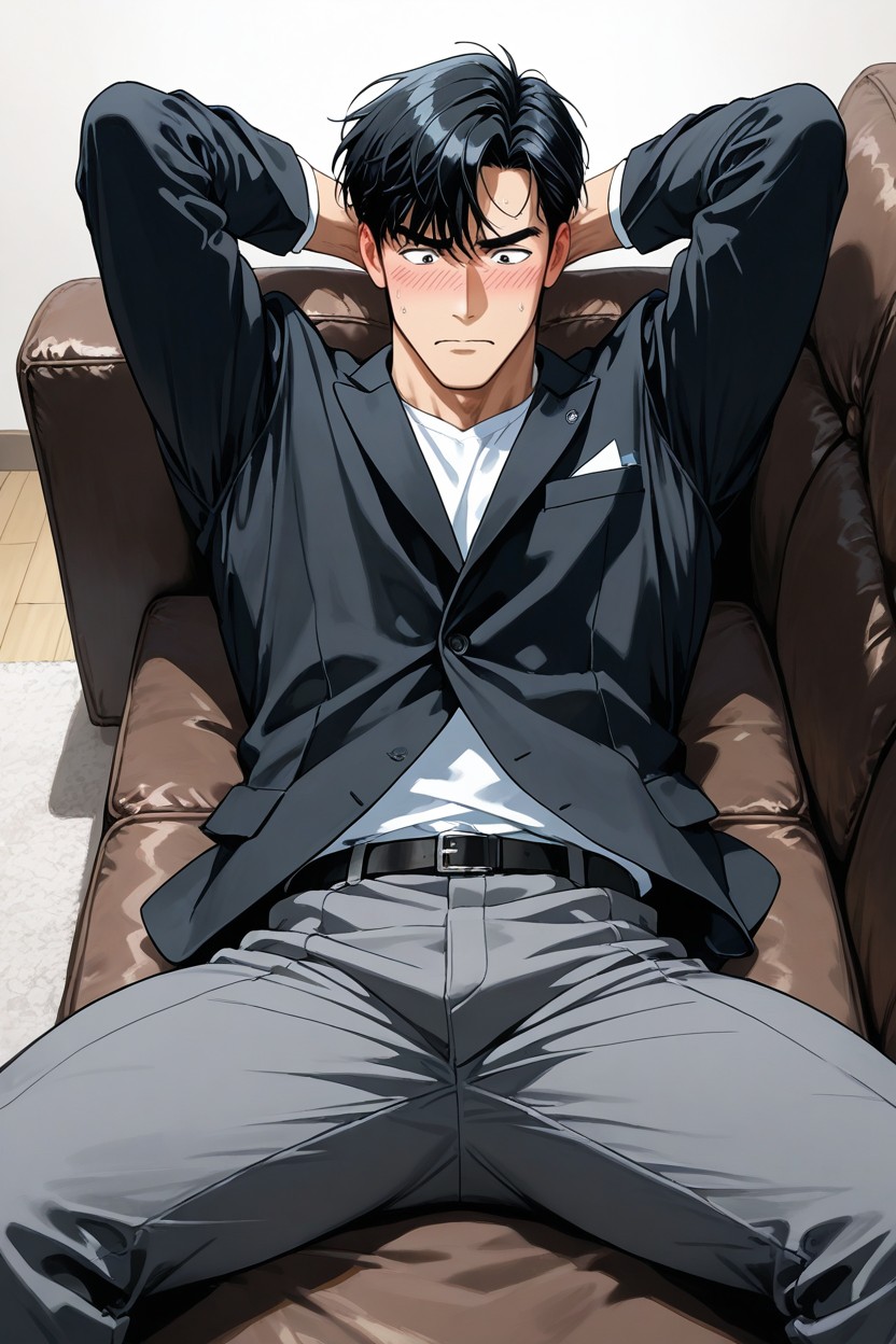 Lying On The Sofa, Ceo Outfit, 부끄러움 게이 AI 포르노