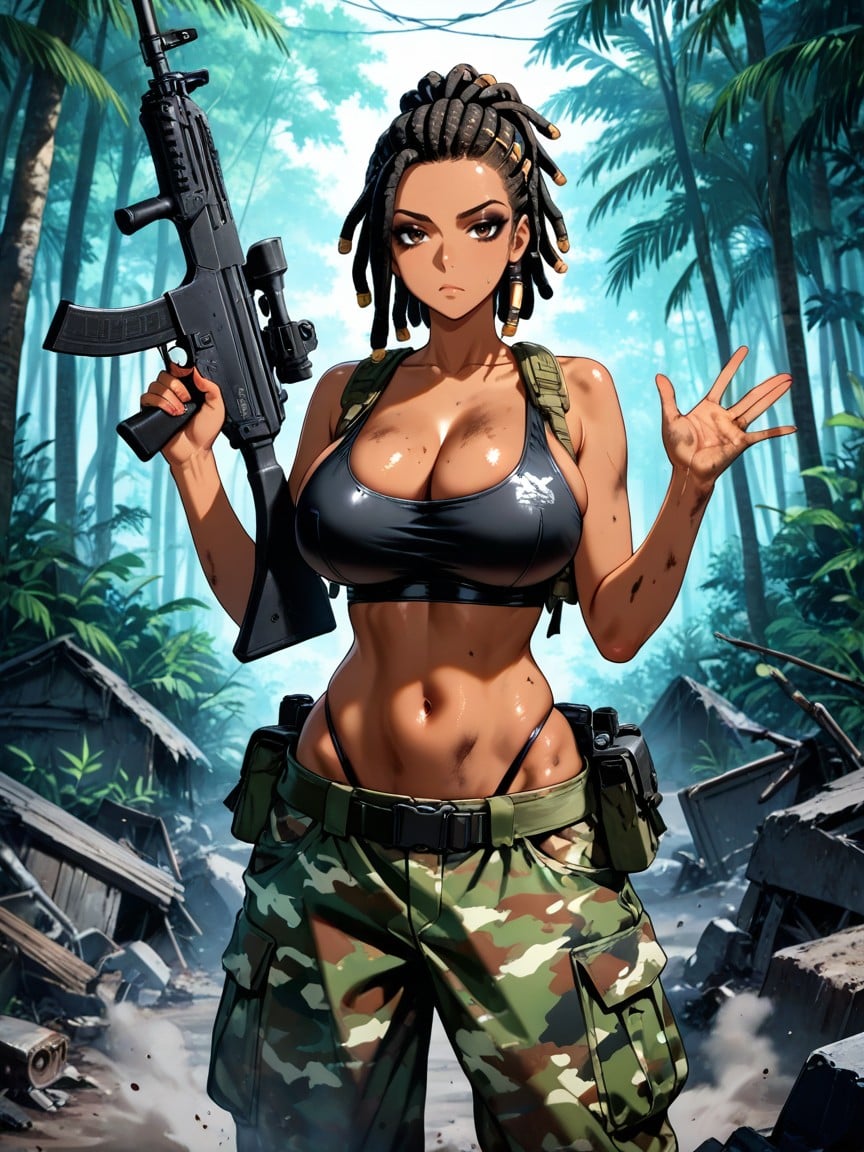 18+, Dark Eyeshadow, Military Tactical Gear Hentai AI Porn