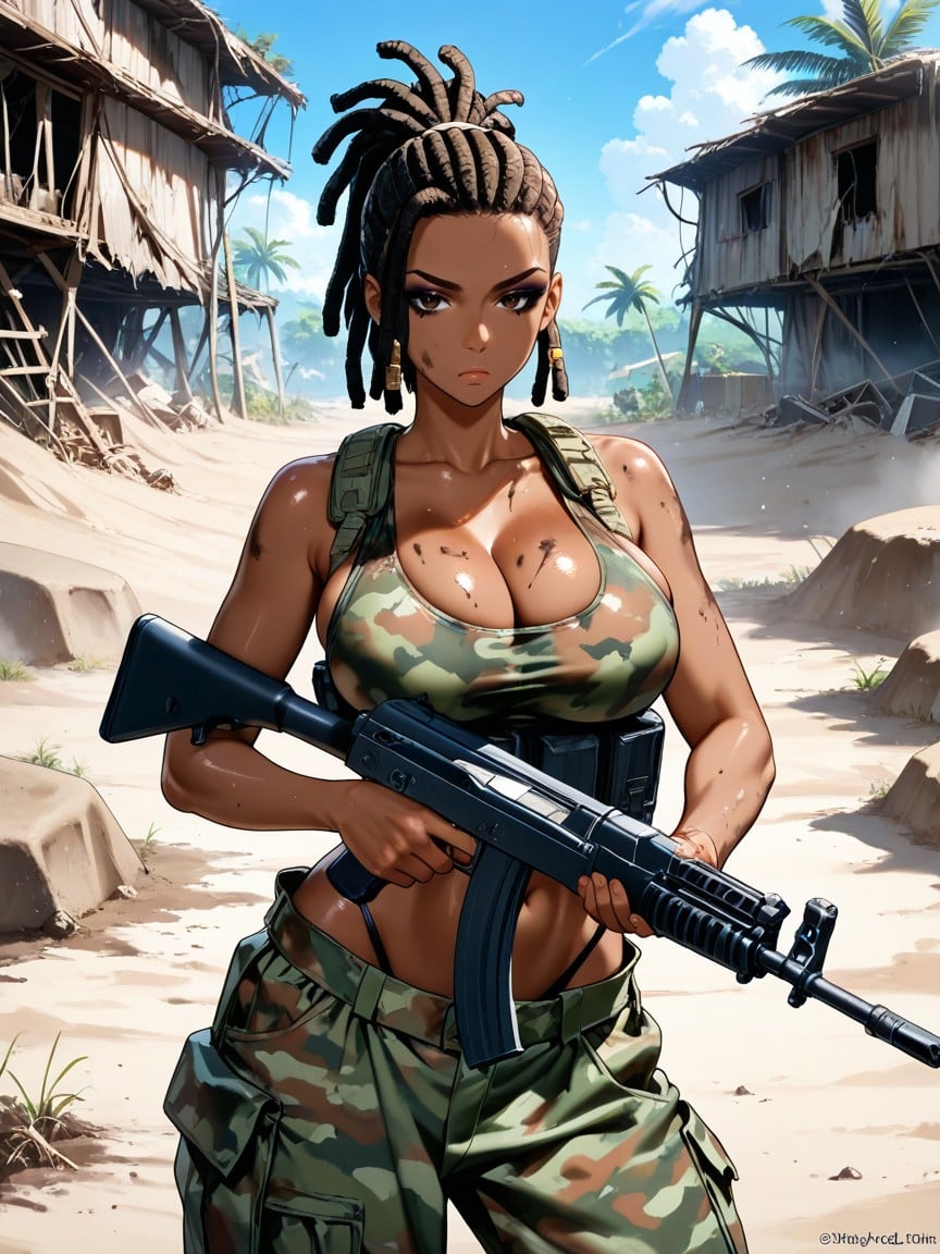 African, Dread Locks, Military Tactical Gear Hentai AI Porn