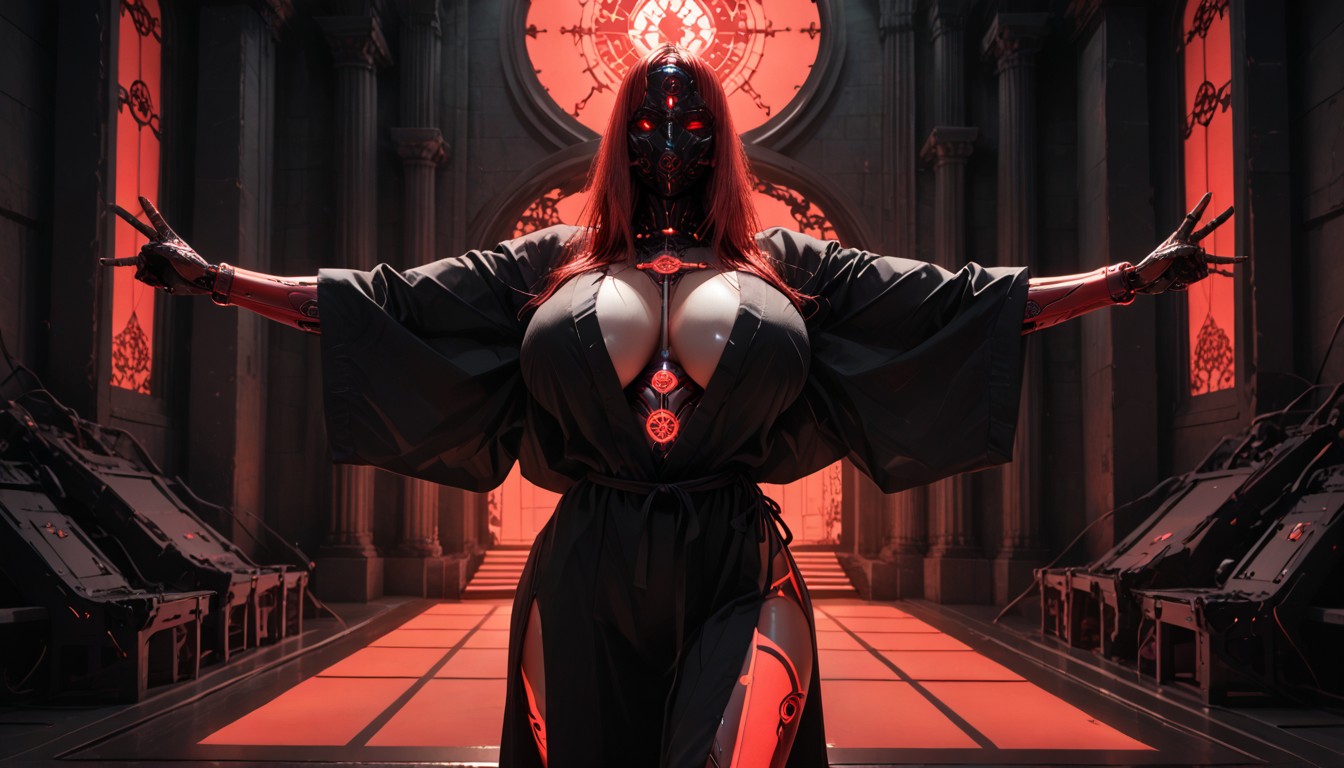 Mechanical Hand Gesture, Neon Accents, Cybernetic Altar Hentai AI Porn