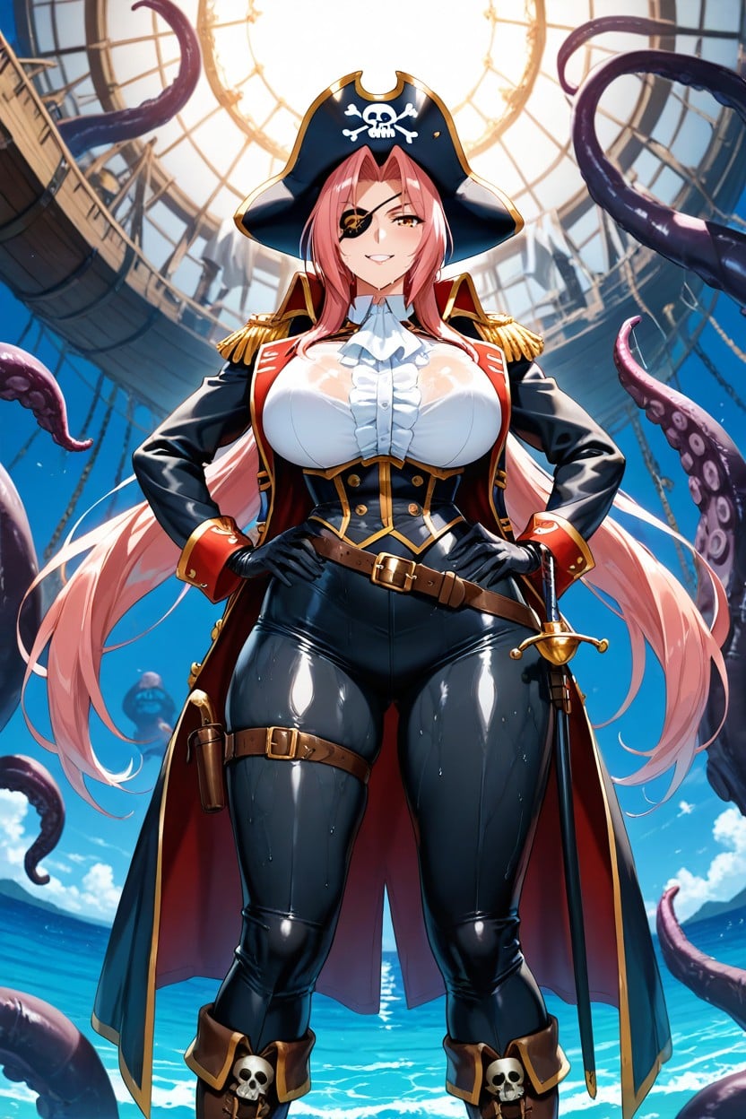 Rapier In Scabbard On Hip Belt, Long Pink Hair, Looking At Viewer Hentai AI Porn