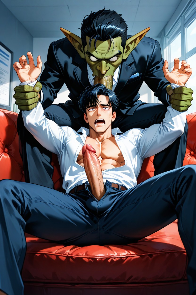 Courte Longueur, Shirt, Anime-like Hair Style Porno IA Gay