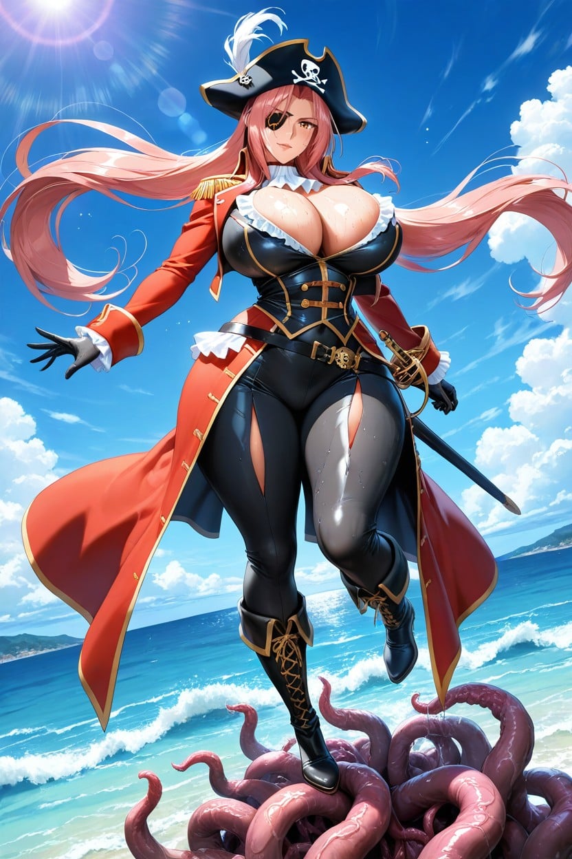 Arms Outstretched Grabbed By Monster Tentacles, Elbow Length Gloves, Massive Breasts Hentai AI Porn