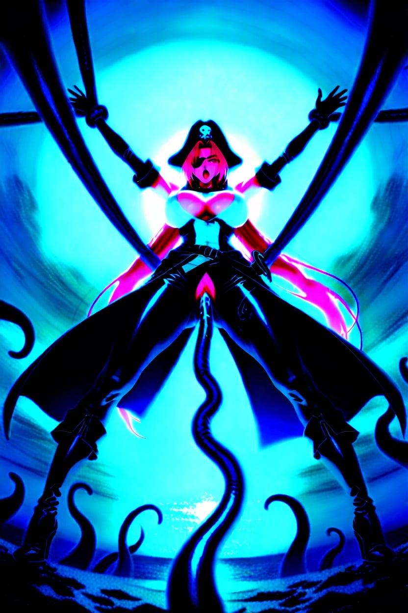 Hanging From Tentacles, Massive Breasts, Suspended In Air By Tentacles Hentai AI Porn