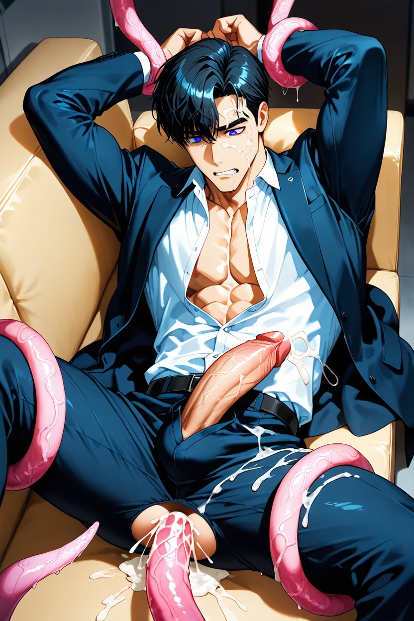 Pink Spiral Eyes, Open Shirt And Jacket, Lying On The Sofa AI同性戀黃片