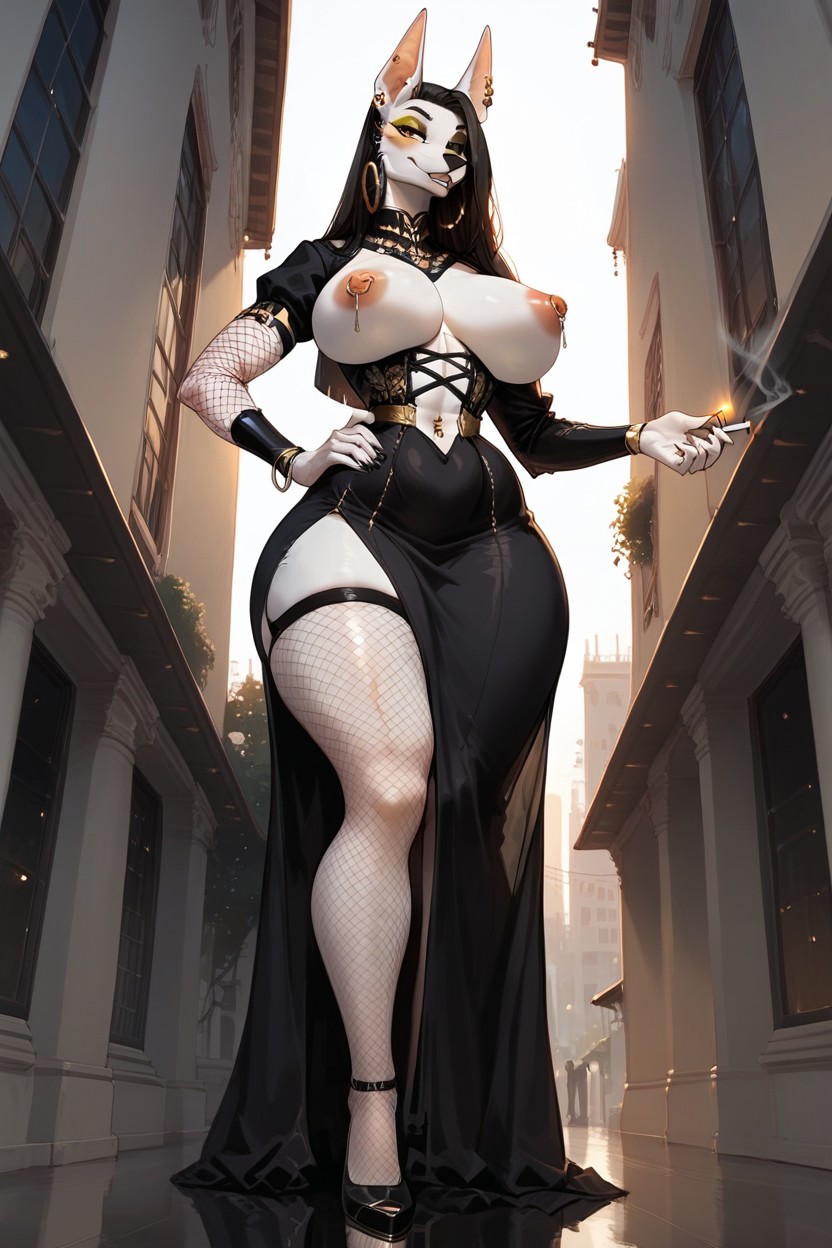 White Body, Anubian Jackal, Hand On Hip Furry AI Porn