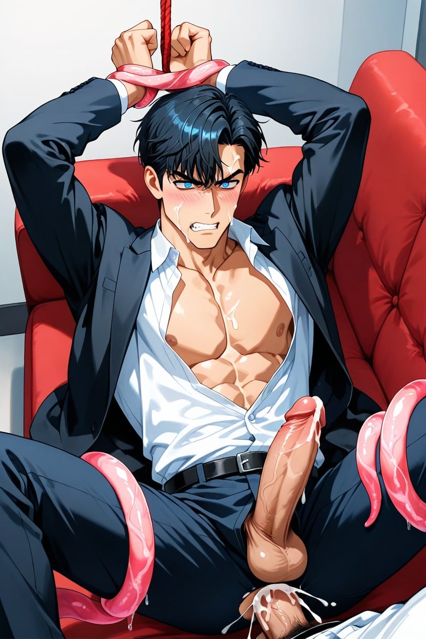 Blue Eyes, Sitting On The Sofa, Open Shirt And Pants AI同性戀黃片
