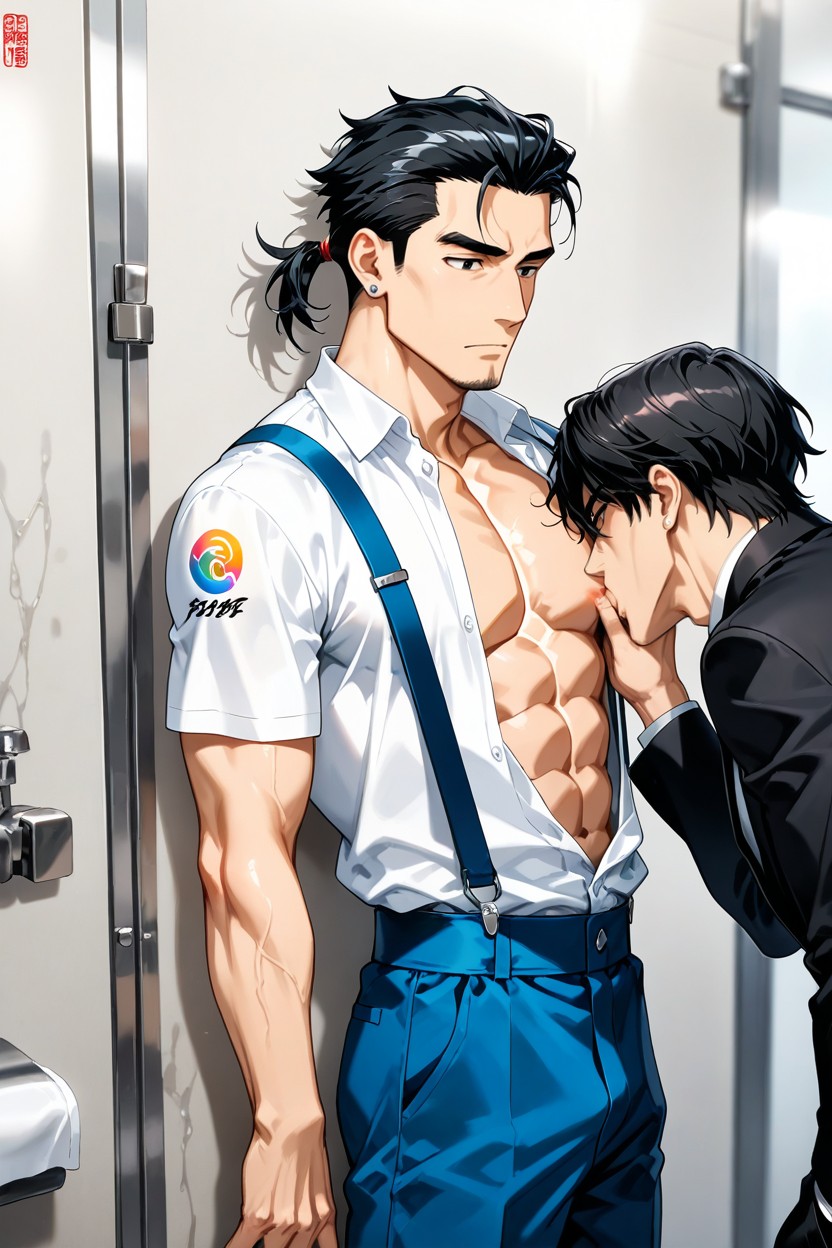 Medium Hairstyle, サスペンダー, Average Body ゲイAIポルノ