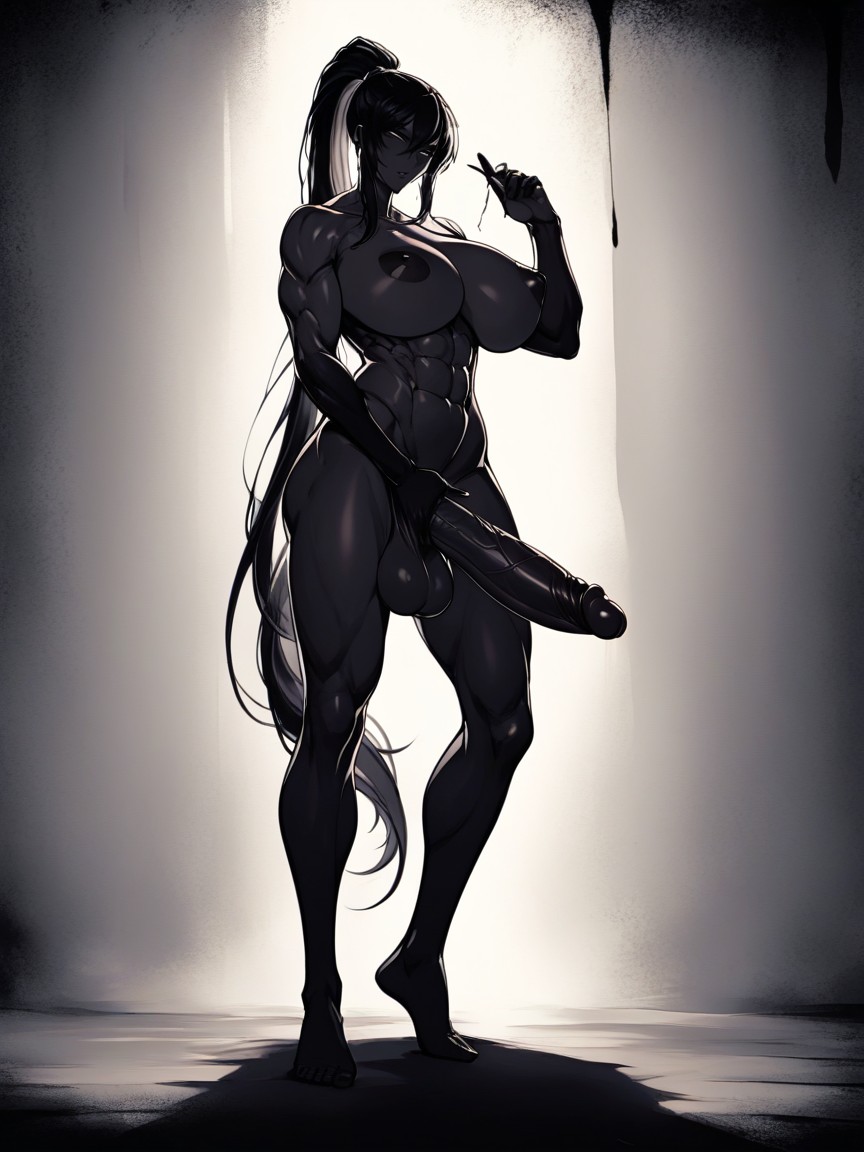 モデル, Muted Watercolor, Long Ponytail ニューハーフAIポルノ