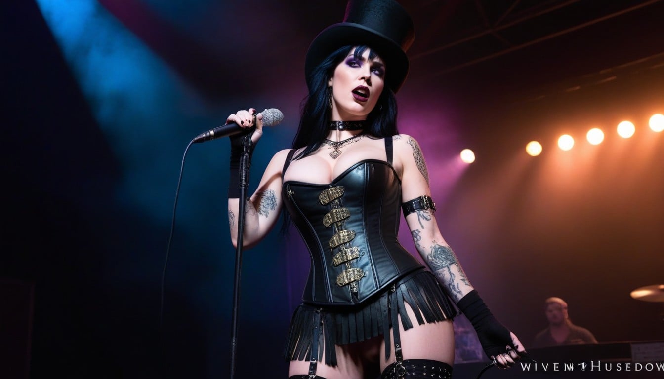 Long Black Hair With Violet Sheen, 18+, Long Gothic Laced Leather Boots AI Porn