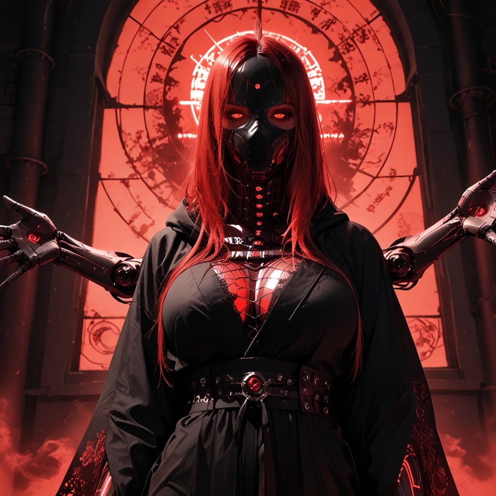 Transparent Legs, Sacred Red Energy Patterns, Emerging From Swirling Black Smoke Hentai IA